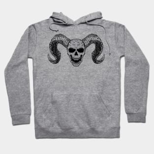 Skull Horn Demon Outline Lineart Black Hoodie